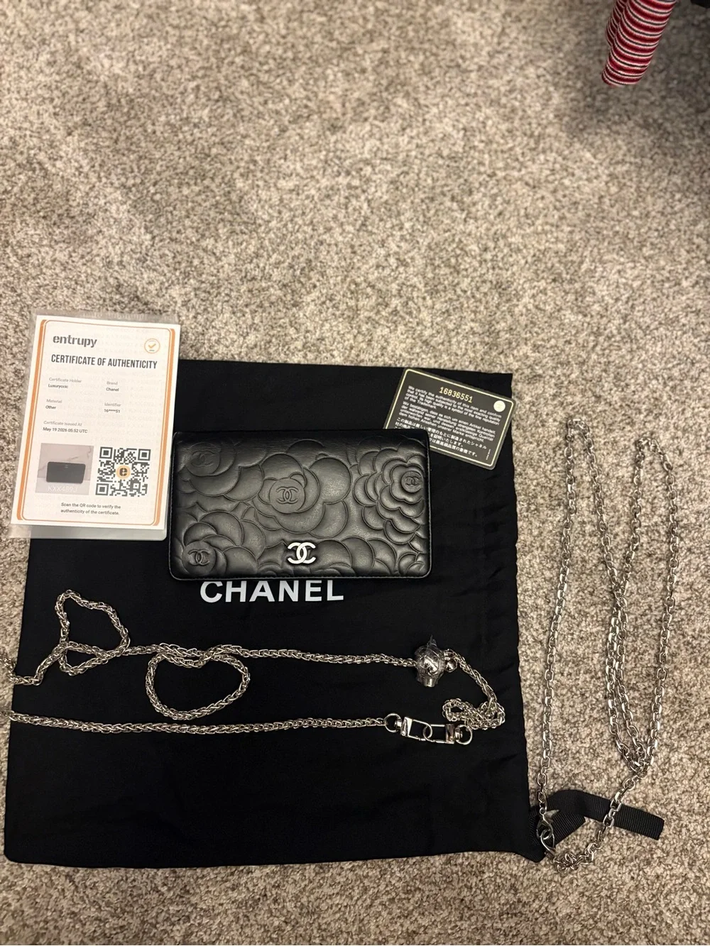 CHANEL Black Quilted Camellia Leather Long Wallet with CC Emblem, VGUC!